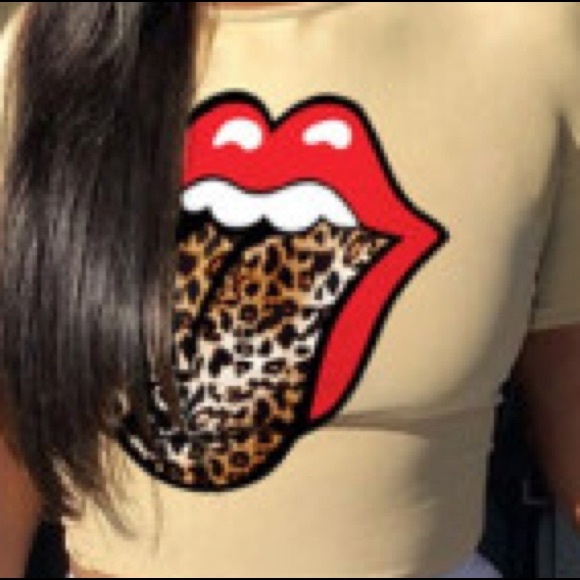 LIPS 👄 Rolling Stones Leopard Print Tongue Crop Top &  Skinny Legging Pants - Picture 3 of 3